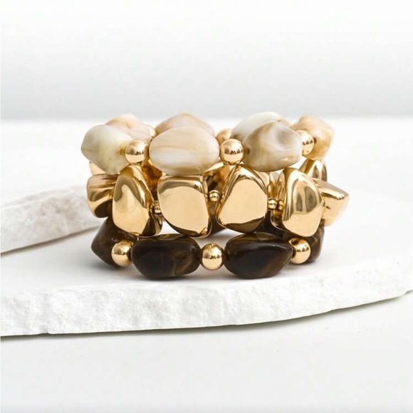 Zara Stylish Trend Gold & Brown Beaded Bracelet – Bold Chunky Style - Picture 3 of 5